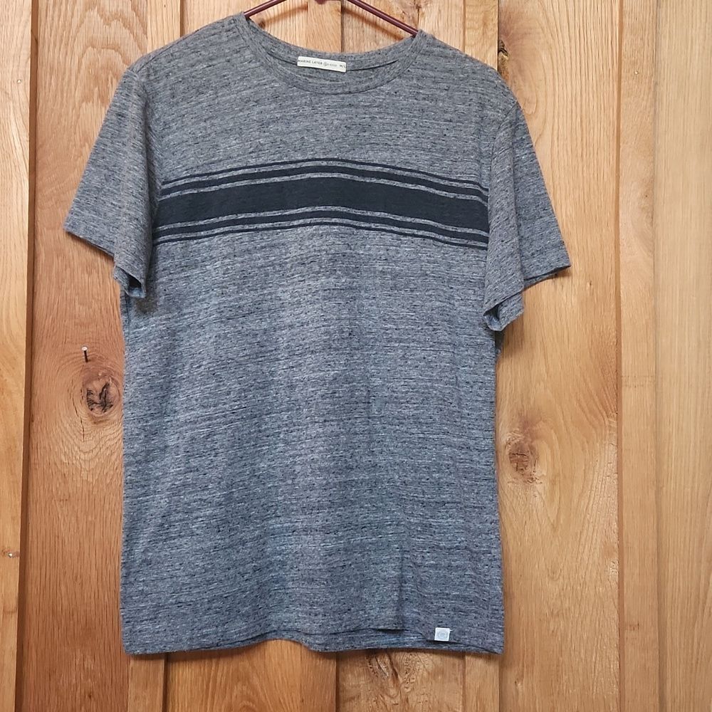Marine Layer Black & Gray Heathered Striped Crewneck Short Sleeve Tee, Medium